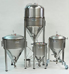The full line of Blichmann Fermenators in both NPT and Tri-Clamp fittings. Shown with optional equipment.